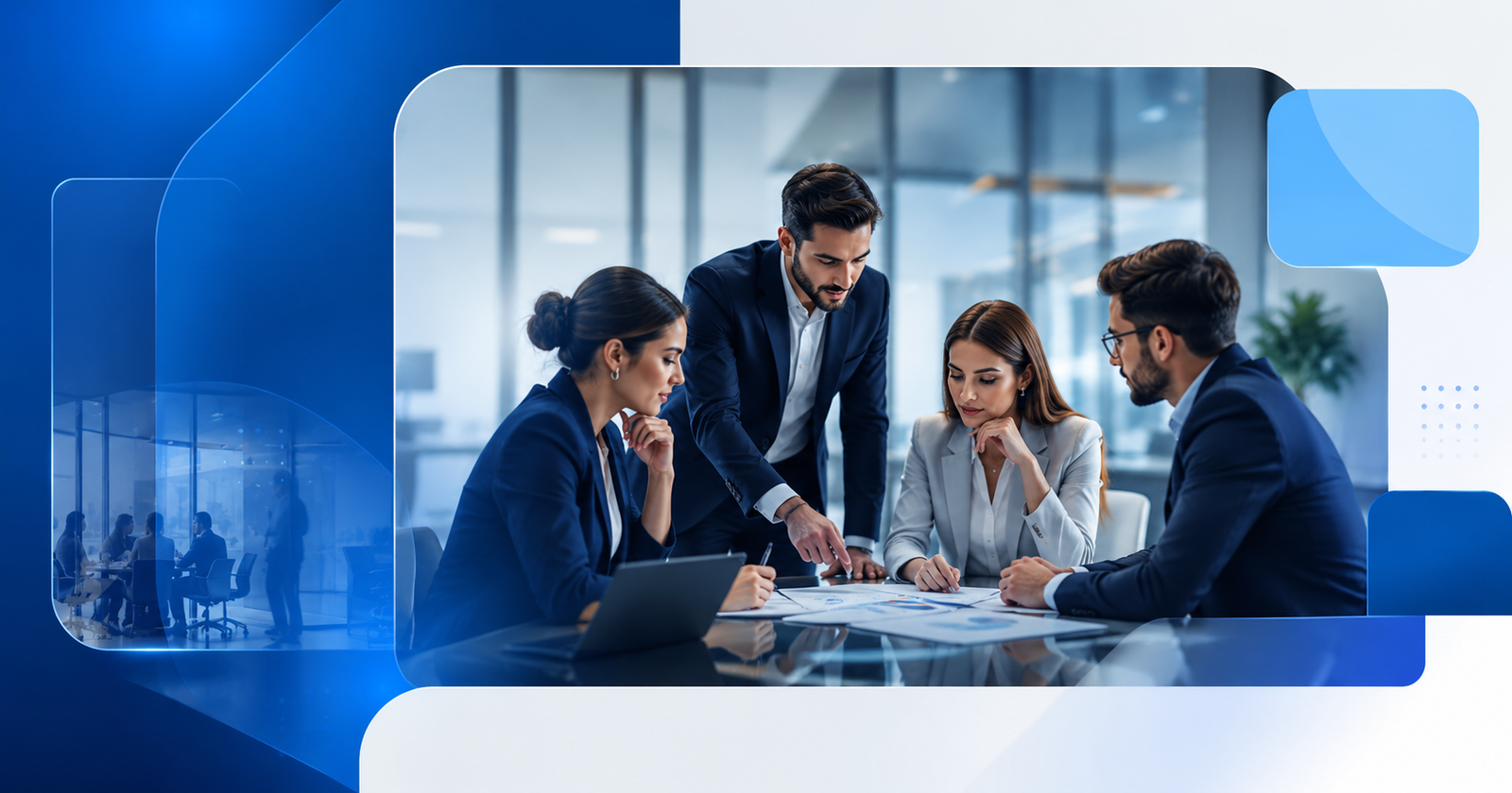 Equipo profesional de TNR Group brindando asesoría legal y contable para empresas en un entorno corporativo moderno